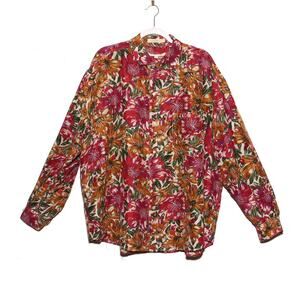 Vintage Perry Ellis Silk Button Front Shirt Size XL Floral 90s